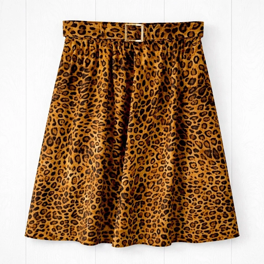 🖤 Jones New York Leopard Print A-Line Midi Skirt Size 10P | Belted Animal Print - Picture 2 of 7